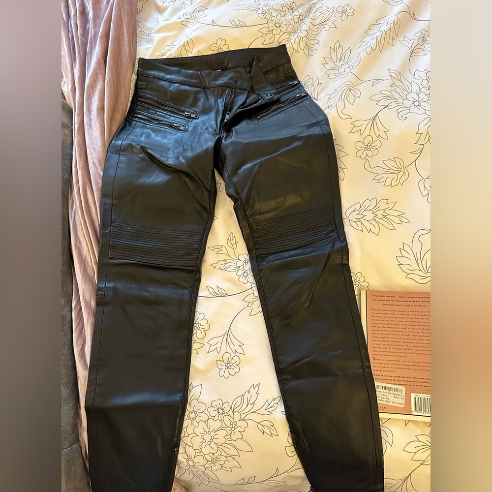 Free people black leather zipper pants